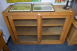 *Solid Oak Shelves Cabinet with Sliding Glass Doors