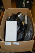 Box Containing a Quantity of Mobile Phones and Chargers