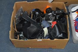 Box Containing Assorted Cameras, Lenses and Accessories