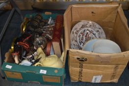 Two Boxes Containing Shire Horse and Cart, Girl's Own Book, Tea Set, Decorative Plates, Hornsea