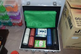 Cased Set of Poker Chips and Cards