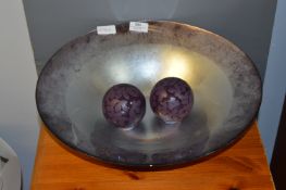 Purple and & Silver Glass Fruit Bowl