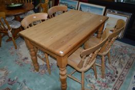Rectangular Pine Dining Table on Turned Legs with Four Stickback Dining Chairs