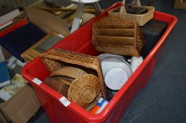 Box Containing Speakers, Letter Rack, Mobile Phone, Basketware, Cables, etc.