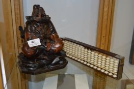 Carved Wood Chinese God Incense Burner and a Abacus