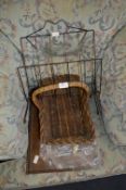 Wicker Basket, Magazine Rack and an Oak Tray