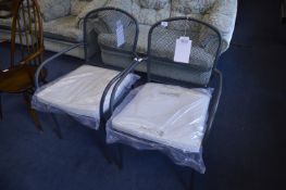 *Pair of Grey Steelmesh Armchairs with Cushion Seats