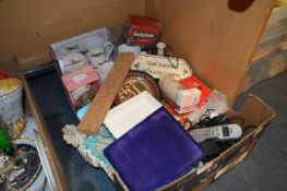 Box Containing Mugs, Coasters, Telephone, Money Box, Plated Goblets, etc.