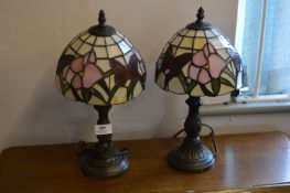 Pair of Tiffany Style Table Lamps with Butterfly Decorated Shades