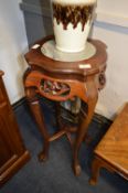 Carved Rosewood Plant Stand with Gray Marble Inlet Top