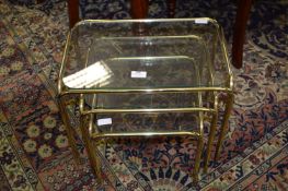 Tubular Brass Glass Topped Nest of Three Tables