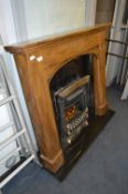 Brass Framed Coal Effect Electric Fire with Fire Surround and Black Granite Hearth