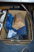 Box Containing Teapot, Blue & White Plant Pot, Cutlery, PC Keyboard, etc.
