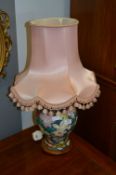Floral Decorated Pottery Table Lamp and Shade