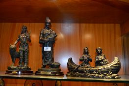 Three Bronze Effect Figurines 