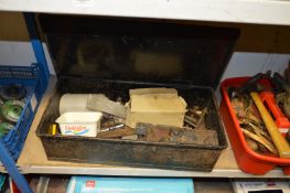 Vintage Metal Toolbox Containing Assorted Tools, Weights, etc.