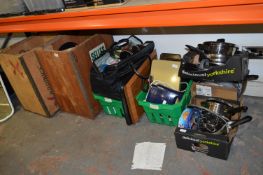 Two Tea Chests and Other Boxes Containing a Large Quantity of Kitchenware, Pans, Containers,