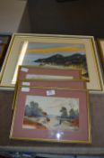 Set of Three Watercolours Signed T. Hempstead and Another Watercolour 