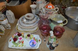 Table Lot; Decorative Wall Plates, Glass Vase, Teapot, Jug, etc.