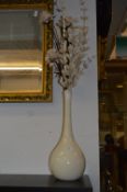 Large White Pottery Vase with Artificial Flowers