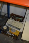 Box Containing Ferguson DAB Radio, Paper Shredder, Books and Ornaments
