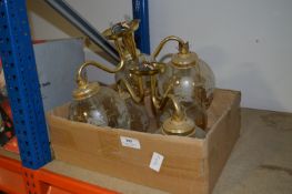 Pair Brass Effect Three Branch Ceiling Lights