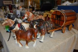 Selection of Pottery Shire Horses and Carts