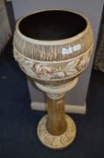 Floral Embossed Pottery Jardiniere on Plant Pedestal