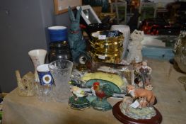 Table Lot; Pottery and Brassware, Decorative Ornaments, etc.
