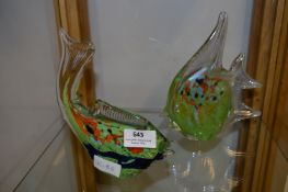 Two Murano Green Glass Fish Ornaments