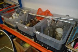 Plastic Storage Boxes Containing Part Tea Set, Glassware, Silver Plated Ware, etc.