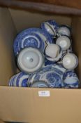Box Containing Blue & White Willow Pattern Dinnerware