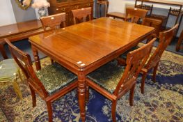 Large Rosewood Extending Dining Table with Six Rosewood Slatback Dining Chairs