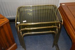 Tubular Brass Glass Topped Nest of Tables