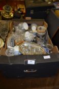 Box Containing Gilt Decorated Part Tea Set, Blue & White Ware, Drinking Glassware, etc.