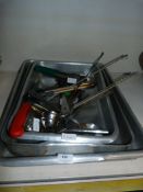 Three Aluminium Trays and Kitchen Tools