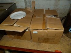 Two Boxes of White Saucers