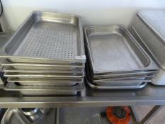 Perforated Gastronorm Stainless Steel Inserts, Six Bain Marie Inserts and Three Stainless Steel