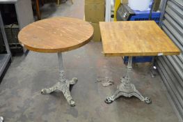 A Circular and a Square Topped Tables with Cast Metal Bases
