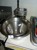 Five Bain Marie Inserts and Two Stainless Steel Bowls