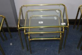 Brass Framed Glass Topped Nest of Three Tables