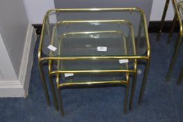 Brass Framed Glass Topped Nest of Three Tables
