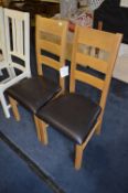 *Pair of Oak Barback Dining Chair with Brown Faux Leather Seats