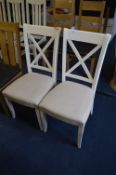 *Pair of White Painted X Frame Dining Chairs with Cloth Seats