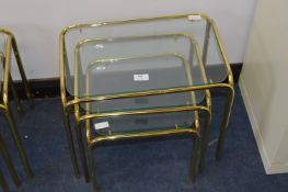 Brass Framed Glass Topped Nest of Three Tables