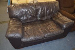 Brown Leather Two Seat Sofa