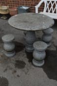 Granite Circular Garden Table with Four Granite Stools