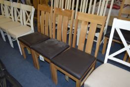 *Set of Three Oak Slatback Dining Chairs Brown Faux Leather Seats