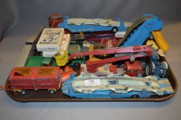 Tray Lot; Collection of Corgi Play Worn Diecast Vehicle Including Trucks, Fire Engine, etc.