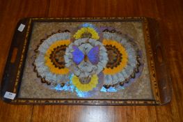 Mahogany Inlaid Tray with Butterfly Decoration